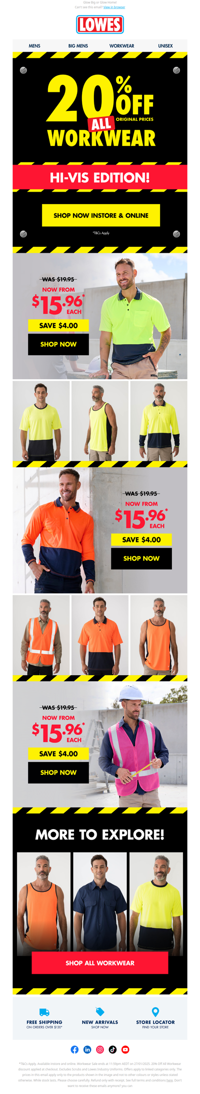 Workwear: Hi-Vis NOW 20% Off*