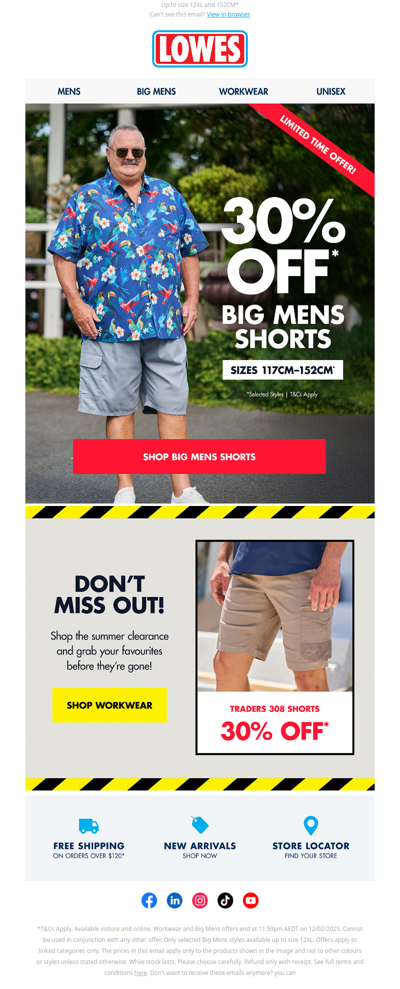 30% OFF Big Mens Shorts!*