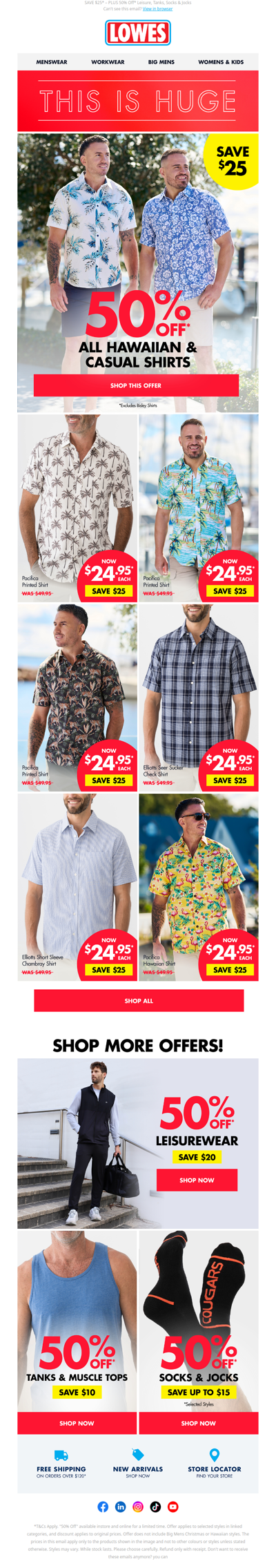 50% OFF* All Hawaiian & Casual Shirts!