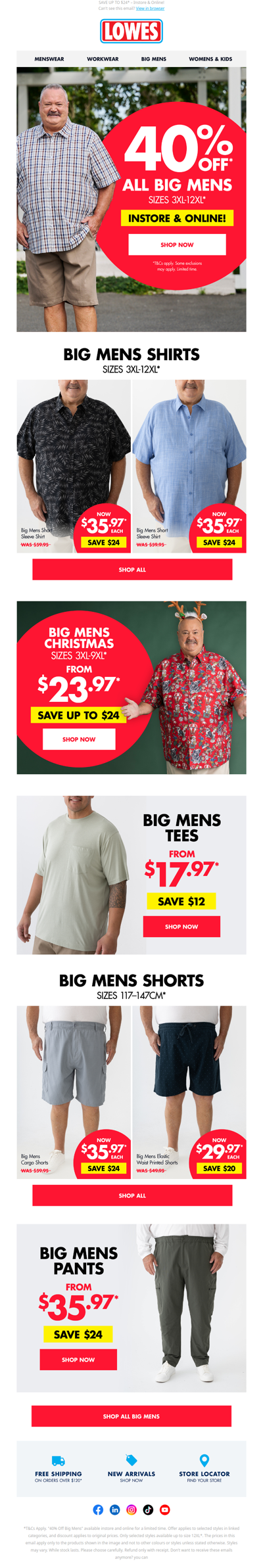 40% OFF* All Big Mens Sizes 3XL-12XL*