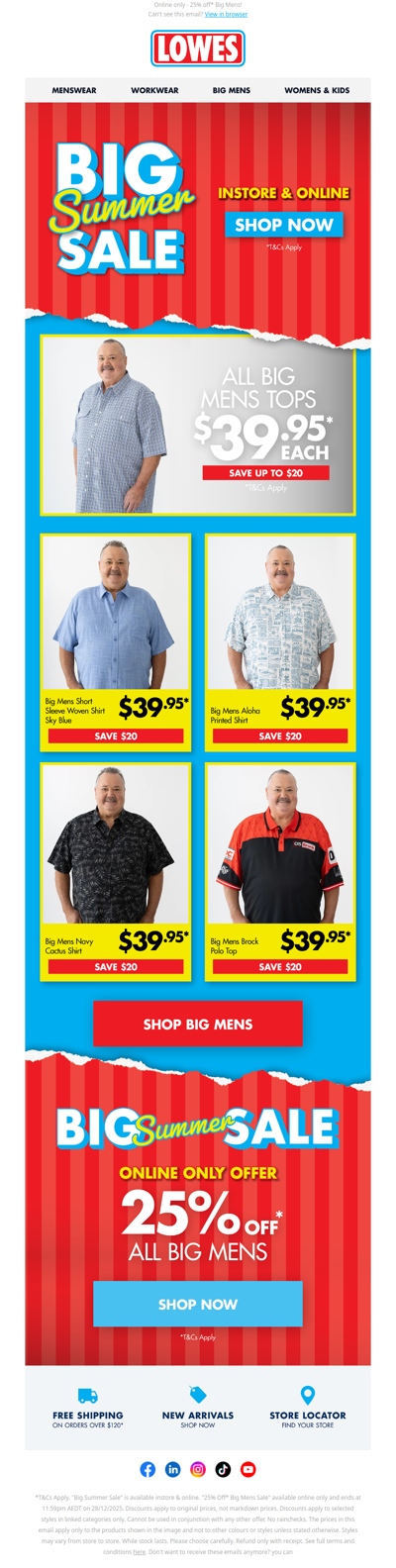 ALL Big Mens Tops NOW $39.95*! In-store & Online.