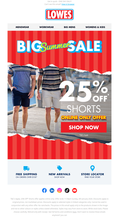 ONLINE ONLY: 25% Off* Shorts!