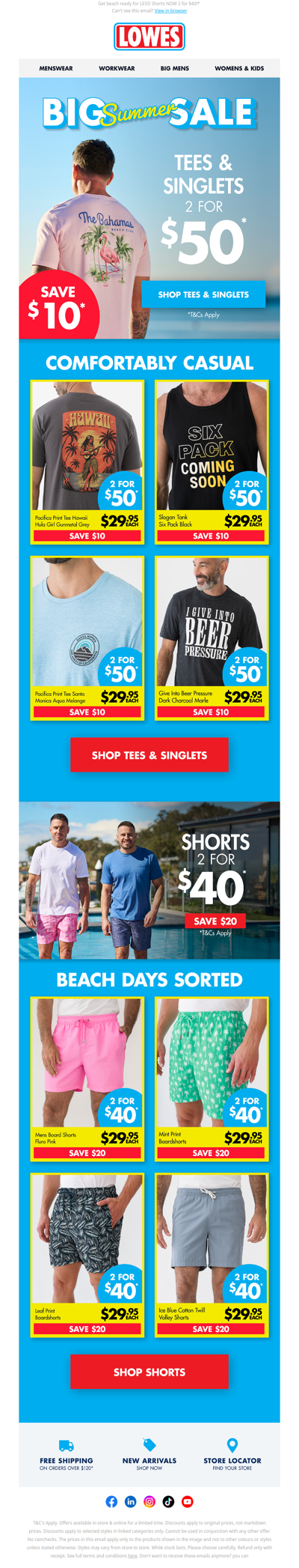 HOT right now 🔥 2 for $50* Tees and singlets