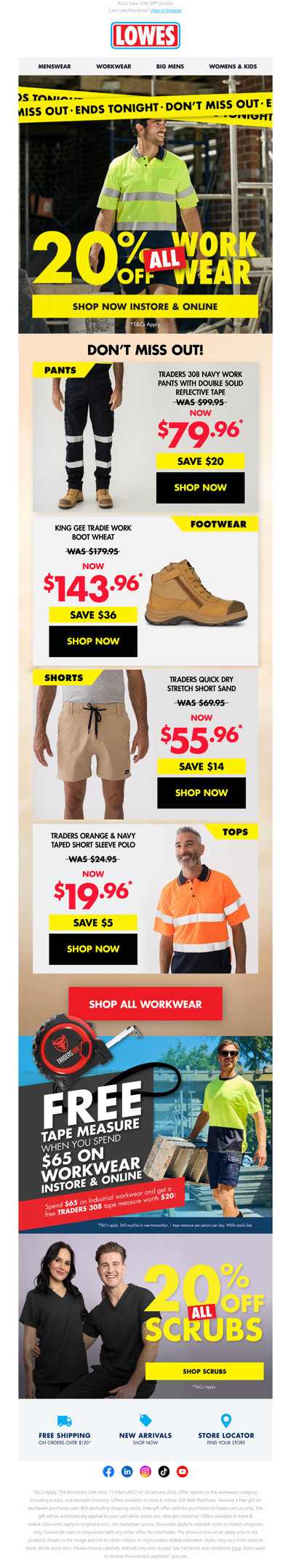 Last Chance! 20% Off* Workwear ENDS TONIGHT!