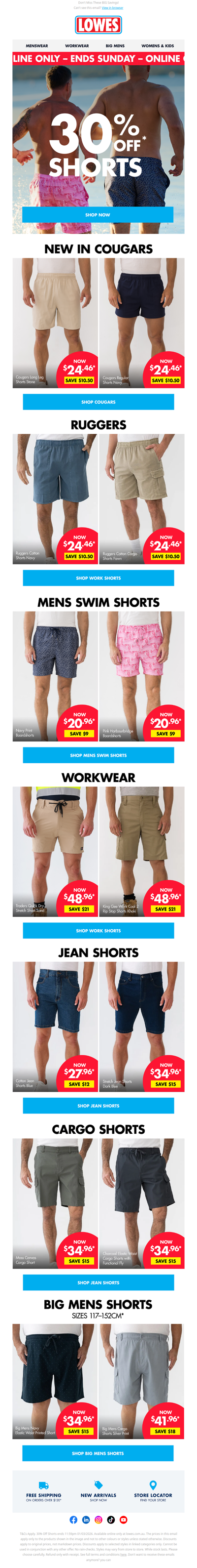 ONLINE ONLY: 30% OFF* Shorts!