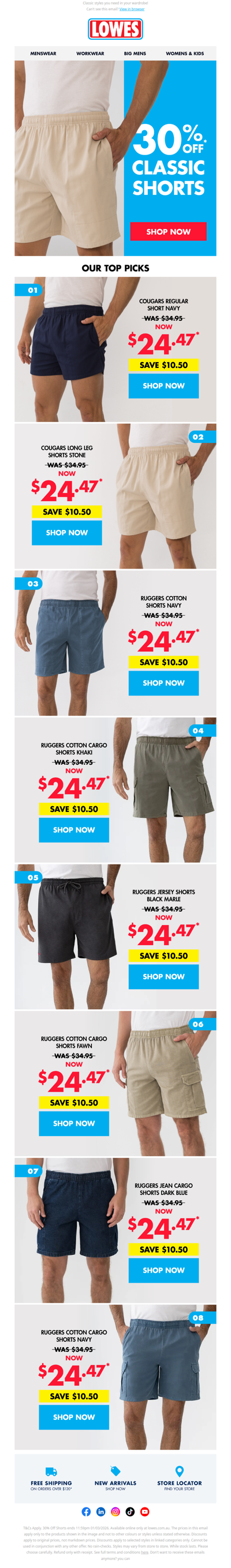 Don't Miss 30% OFF* Shorts! Online Only 🚨