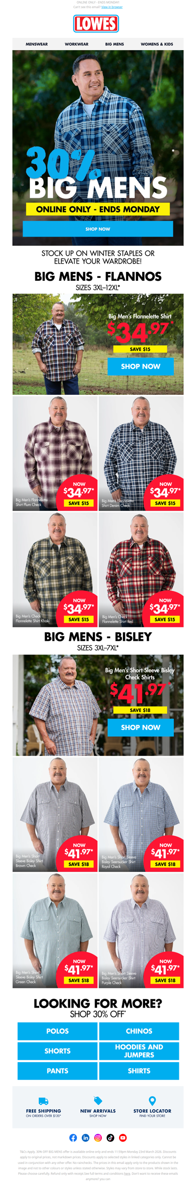 Do NOT Miss 30% OFF Big Mens Shirting! Sizes to 12XL* 🔥
