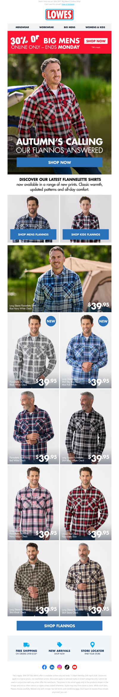 Classic Flannos From $39.95!* 🍂