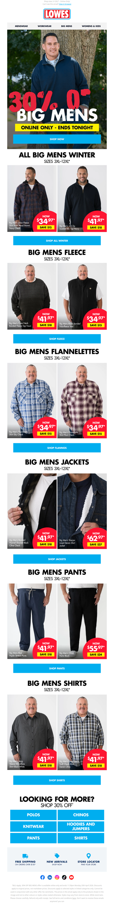 ENDS TONIGHT 🚨 30% OFF Big Mens!*