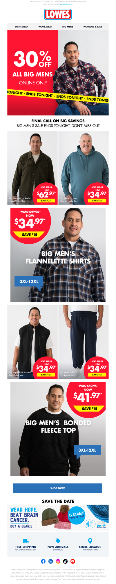 HURRY! ⏰ 30% off Big Mens ends today!*
