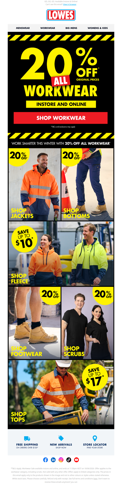 LIVE NOW: 20% OFF ALL WORKWEAR!*