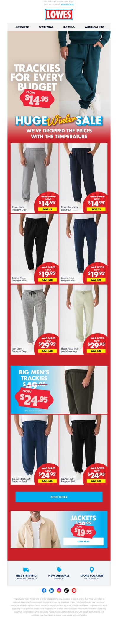 Big Comfort, Small Price! Trackies From $14.95!* ❄️