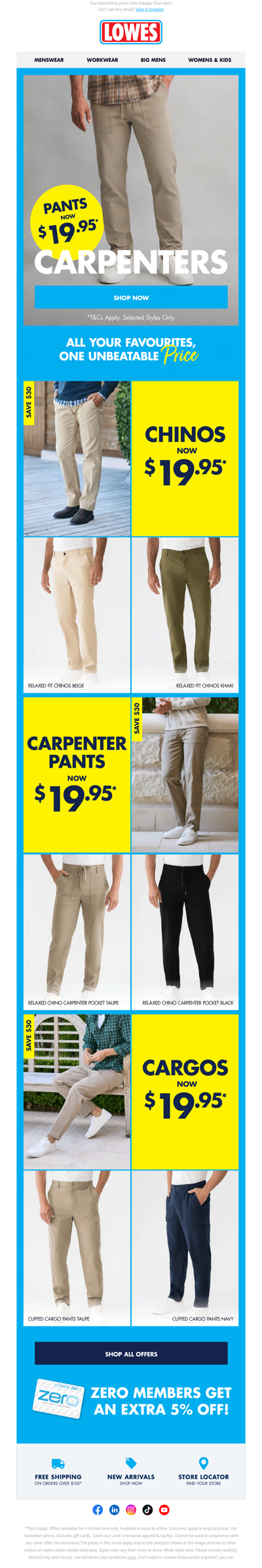 $19.95 Chinos, Cargos & Casual Pants!* 🎉