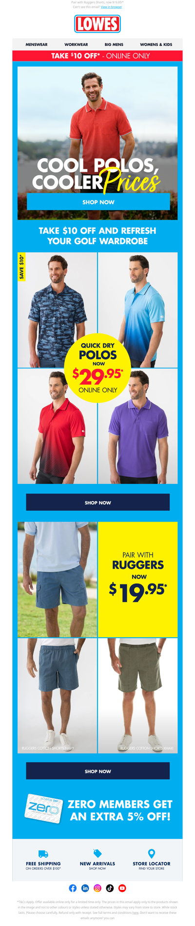 $10 OFF Quick Dry Polos - Online Only!*