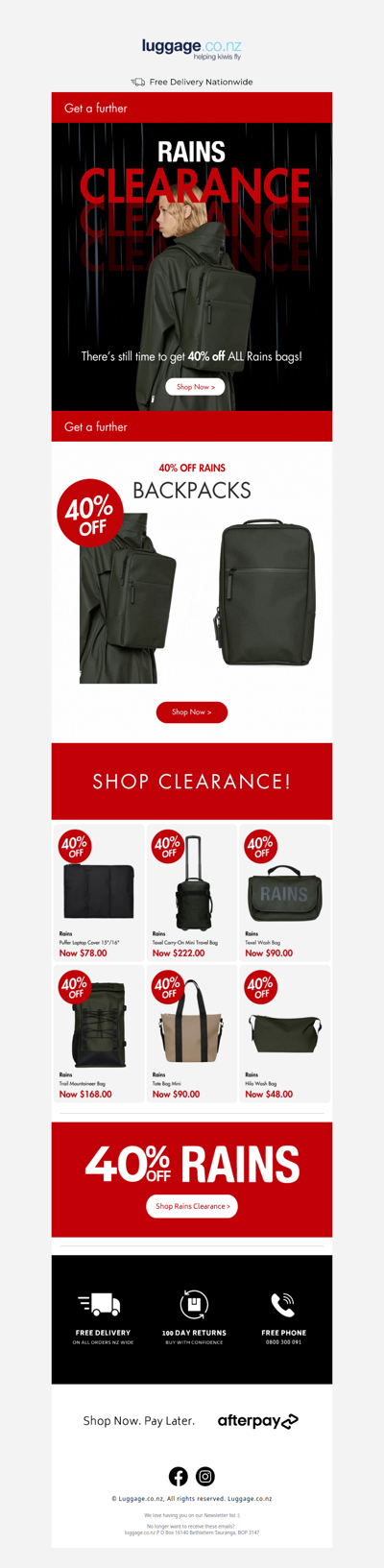 40% OFF ALL RAINS — While stocks last!