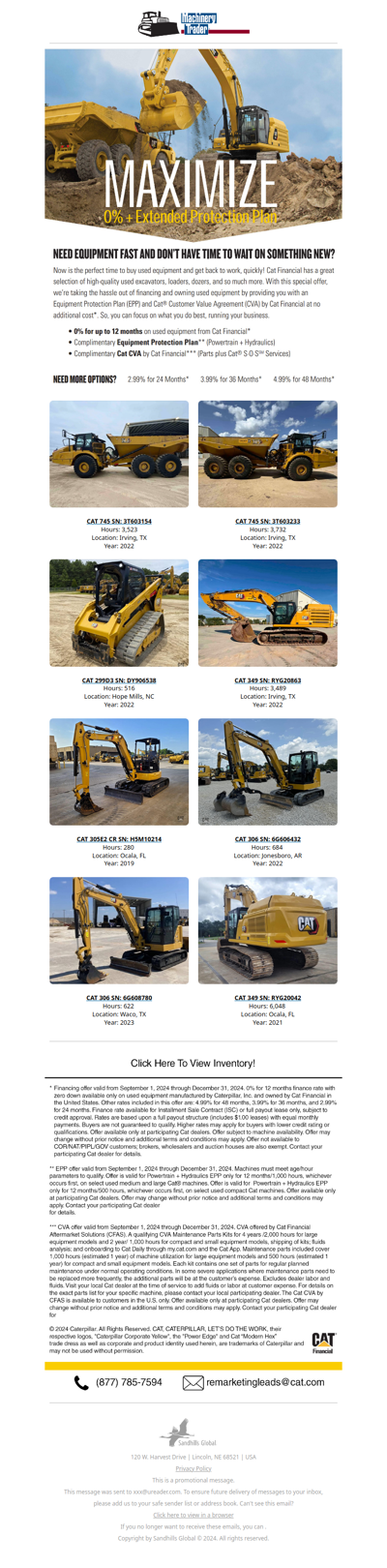 1 Owner Caterpillar equipment from Cat Financial for 0% + Extended Protection