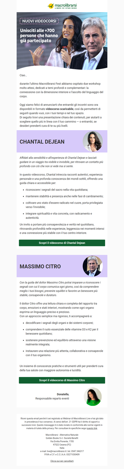 Quando il corpo parla e l’interiorità chiama: Dejean e Citro ora in videocorso