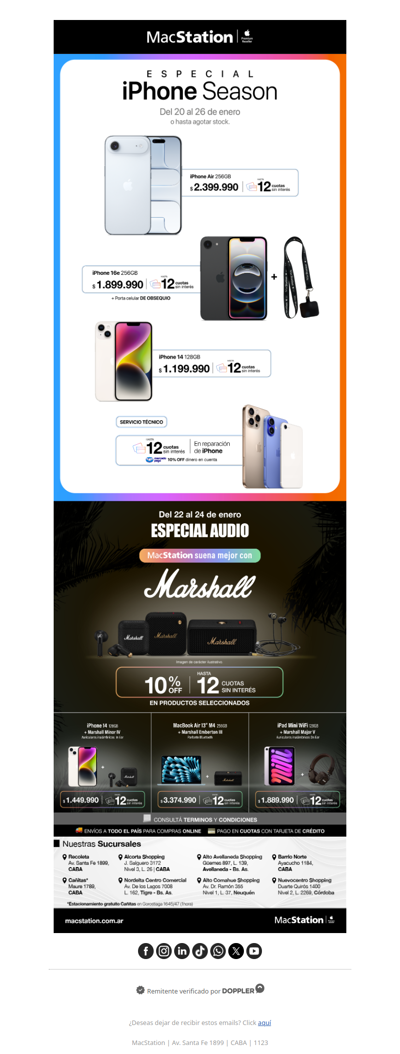 Hasta 12 cuotas sin interés en iPhone y productos Marshall 🔥