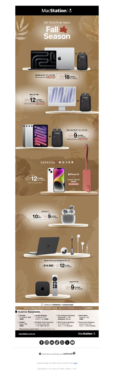 Hasta 18 cuotas sin interés en Fall Season 🍁