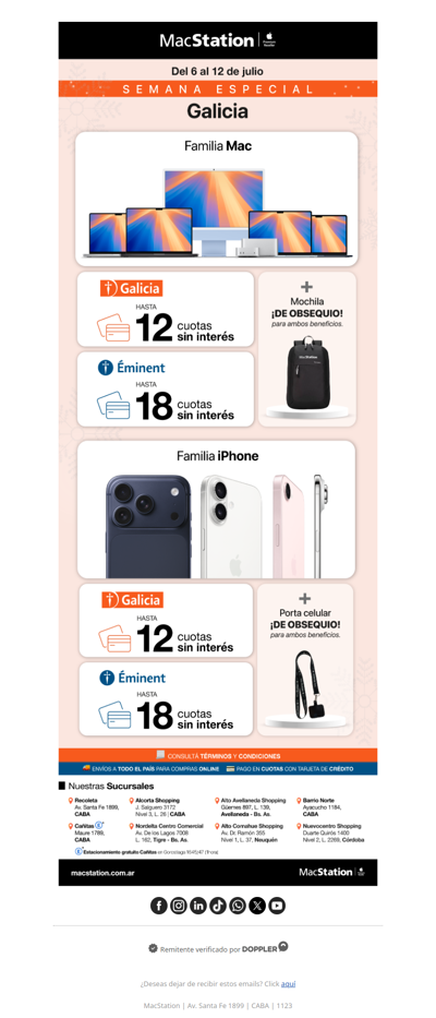 Semana Especial Galicia: hasta 18 cuotas sin interés
