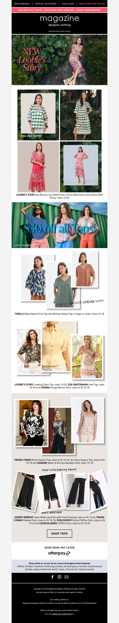 $30 OFF All Tops 👚 Time to Top up your Tops!