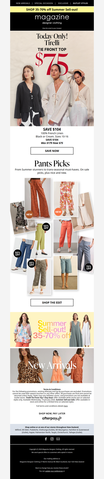 🎀 $75 Deal TODAY! Tirelli Tie Front Top