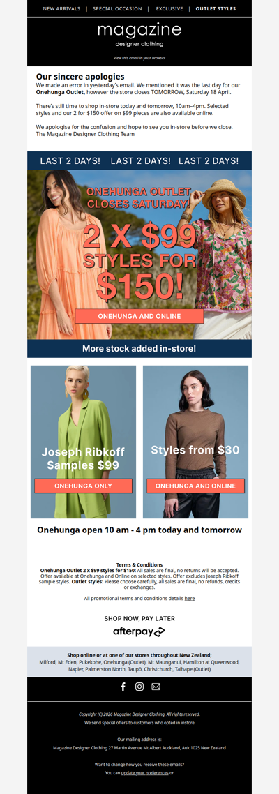 ❤️ Onehunga Closes Tomorrow!