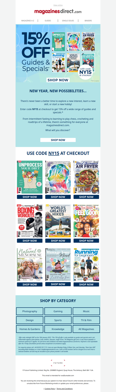 15% off guides & specials