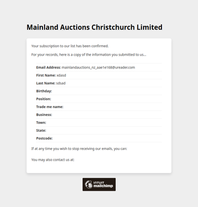 Mainland Auctions Christchurch Limited: Subscription Confirmed