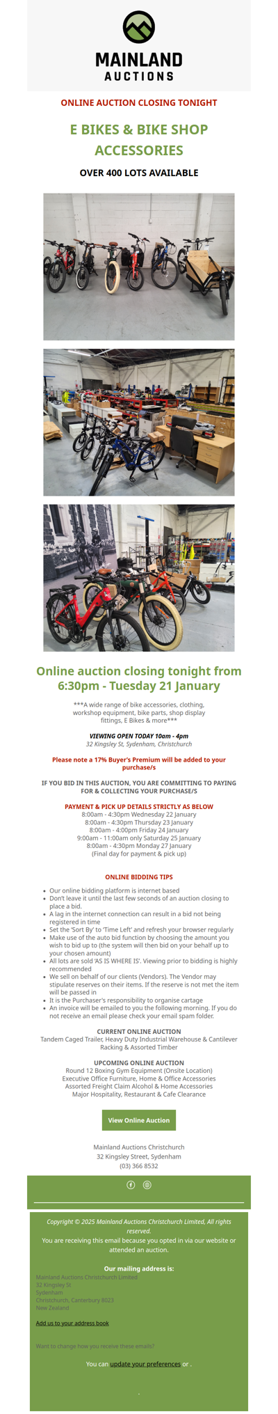 ONLINE AUCTION CLOSING TONIGHT!