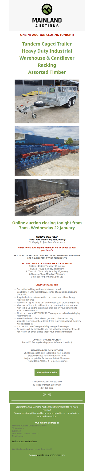 ONLINE AUCTION CLOSING TONIGHT!