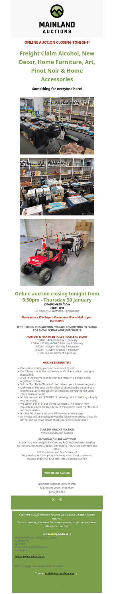 ONLINE AUCTION CLOSING TONIGHT!