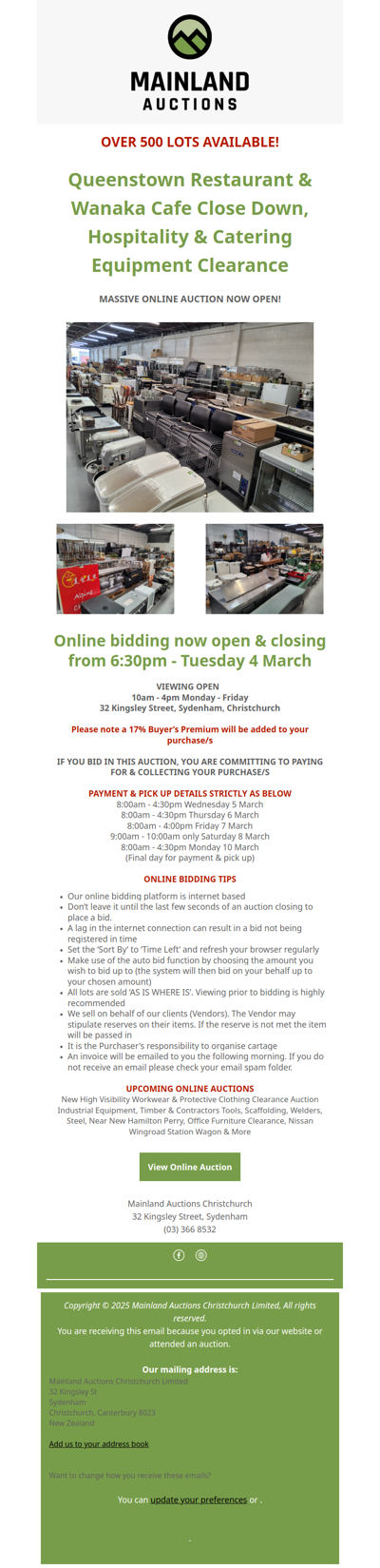 Queenstown Restaurant & Wanaka Cafe Close Down, Hospitality & Catering Equipment Clearance