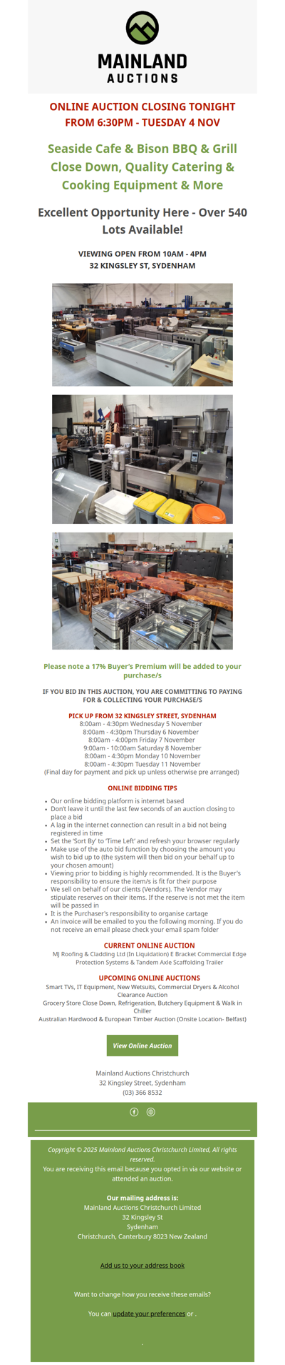 ONLINE AUCTION CLOSING TONIGHT