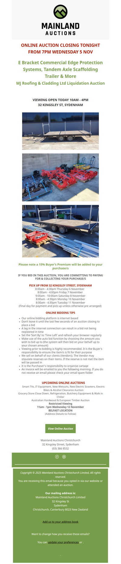 ONLINE AUCTION CLOSING TONIGHT