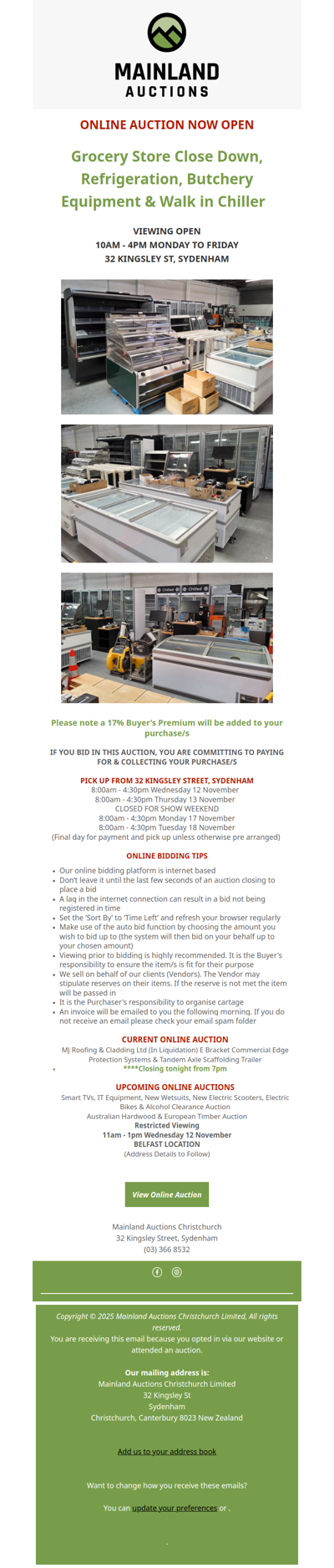 Grocery Store Close Down, Refrigeration, Butchery Equipment & Walk in Chiller