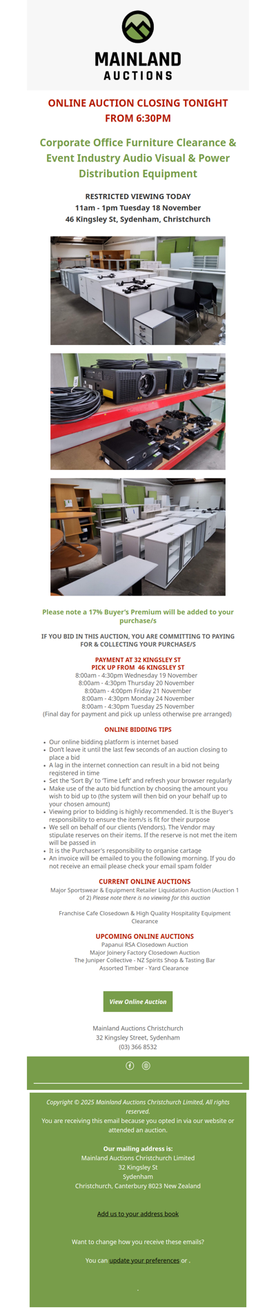 Corporate Office Furniture Clearance & Event Industry Audio Visual & Power Distribution Equipment