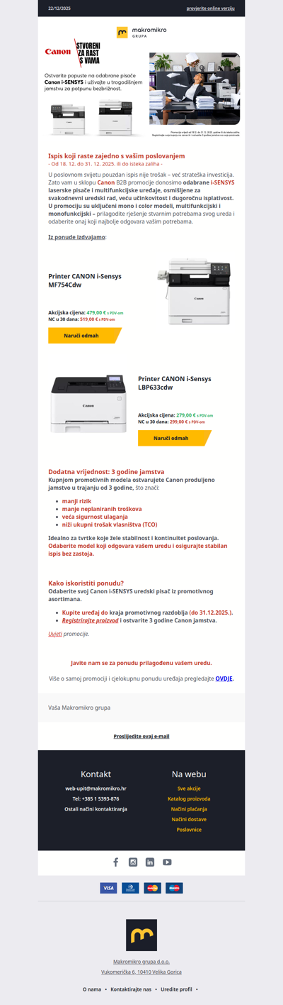 Canon i-SENSYS pisači za tvrtke + 3 godine jamstva