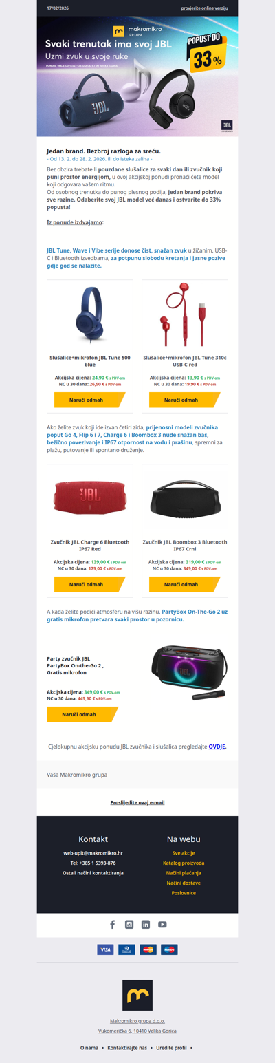 Akcija JBL slušalica i zvučnika