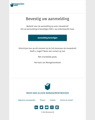 Nieuwsbrief inschrijving: Bevestig uw aanmelding