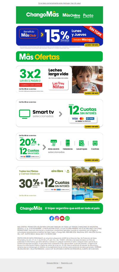 ¡Jueves de MâsOfertas 🎈! 15% con MasClub Exclusivo Online