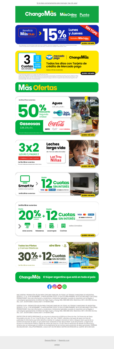 ¡Organizá tu semana con MâsOfertas de ChangoMâs  🎈! 15% con Masclub Exclusivo Online SIN TOPE!