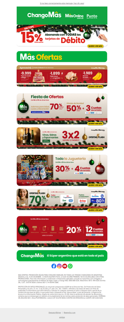 ¡Finde de MâsOfertas🎄! 15% con todas las tarjetas de débito SIN TOPE!