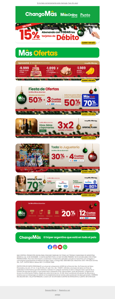 FE DE ERRATAS ¡Finde de MâsOfertas🎄! 15% con todas las tarjetas de débito SIN TOPE!