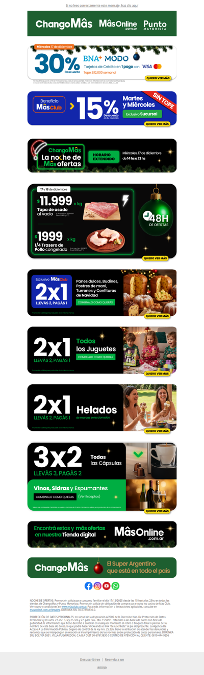 FE DE ERRATAS ¡Llegó Noche de MâsOfertas🎄! 30% BNA MODO!