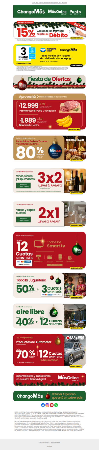 ¡Empezá el finde con  MâsOfertas🎄! 15% con todas las tarjetas de débito SIN TOPE!