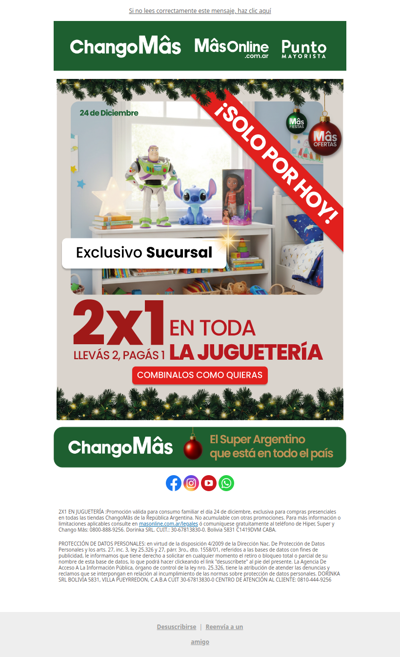 ¡SOLO X HOY! 2x1 EN TODA LA JUGUETERÍA 🎁 Exclusivo Sucursal