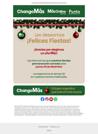 🥂Brindemos juntos: ¡Felices Fiestas te desea ChangoMâs!