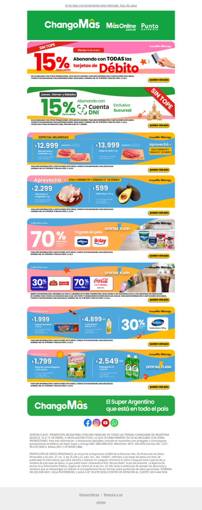 ¡Finde de MâsOfertas Flash 🏖️! 15% con todas las tarjetas de débito SIN TOPE!