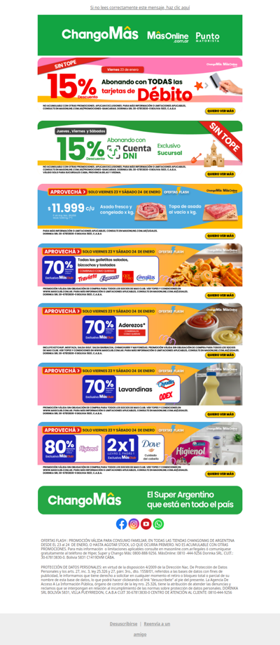 15% con todas las tarjetas de débito SIN TOPE ¡Finde de MâsOfertas Flash 🏖️!